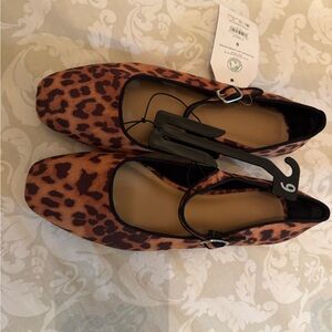 Time and Tru Leopard Print Mary Jane Flats - Brown/Black